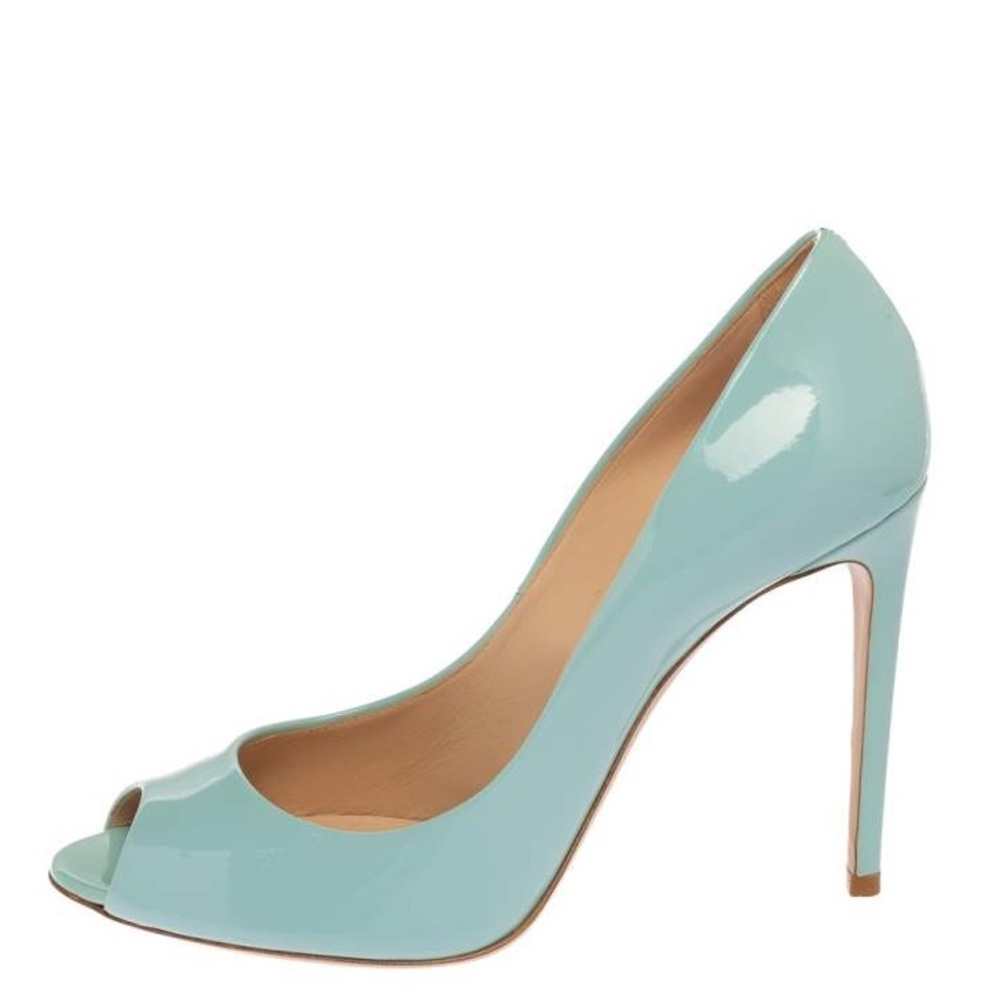 Casadei light blue patent leather peep toe pump - size 8